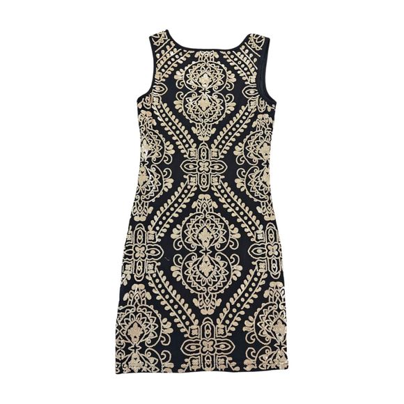A'GACI Dress Size Small Black & Gold Sequence Floral Tank Dress Bodycon Mini - Picture 2 of 9